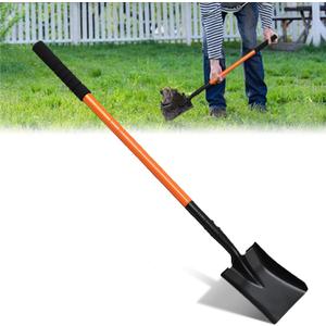 Small Square Shovel for Digging with Metal Handle, 43.3 Inch Heavy Duty Small Shovel, Trench Shovels Ideal for Digging Gardening Trenching Camping Planting Transferring, Orange
