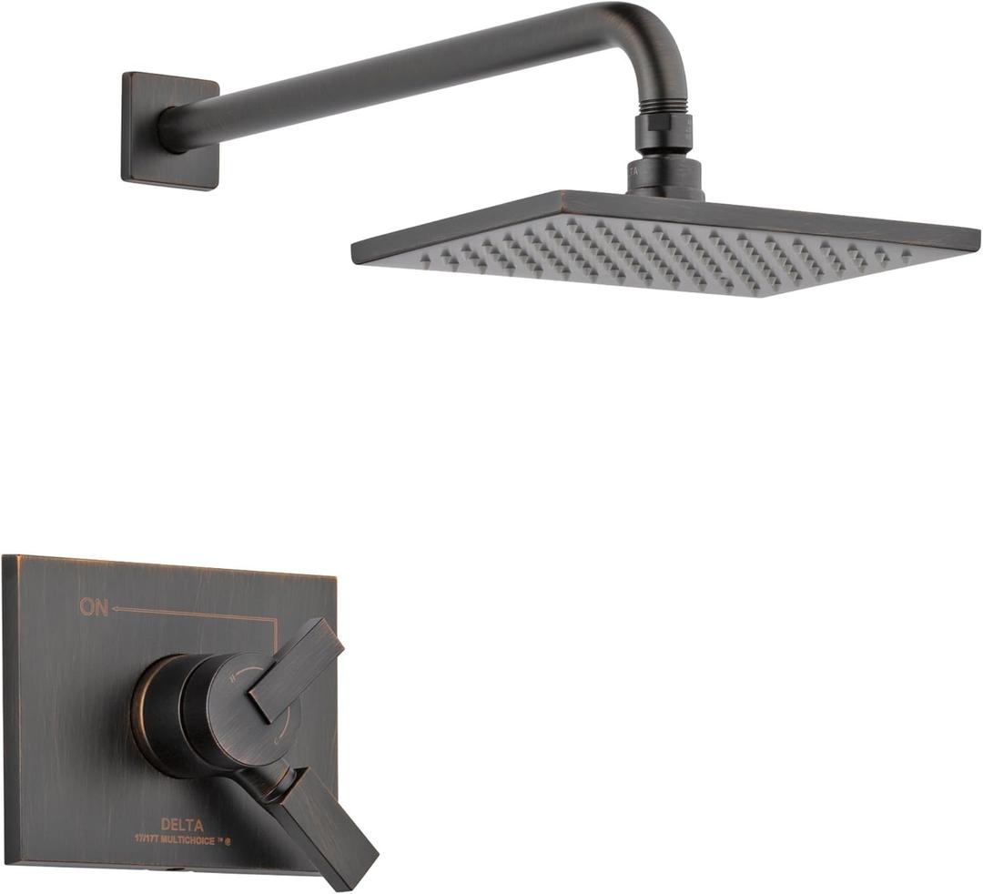 Delta Faucet Vero 17 Series Dual-Function Shower Trim Kit with Single-Spray Touch-Clean Rain Shower Head, Venetian Bronze T17253-RB (Valve Not Included)