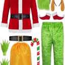 Adult Costume Men Green Suit Santa Claus Costume For Men Big Monster Xmas Costume Outfit KF027M