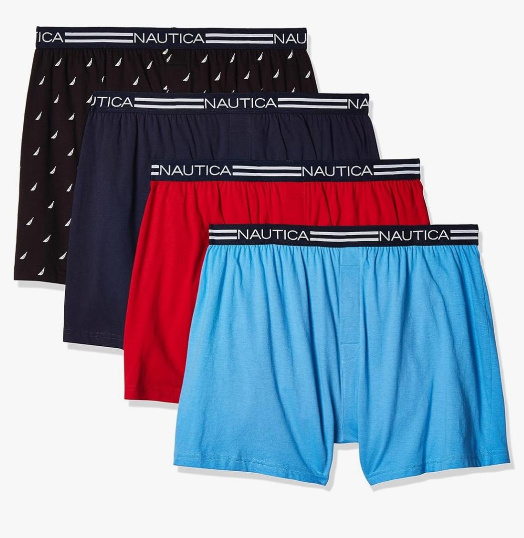 Nautica Men's 4 Pack Classic Cotton Loose Knit Boxers, M