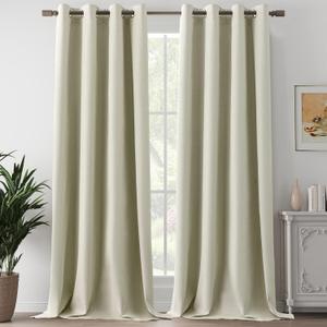 100% Blackout Beige Linen Curtains 95 Inch Length, Noise Reducing Lightweight Curtains for Bedroom Guest Room, Thermal Insulated Grommet Top Drapes, Beige, W52 x L95, 2 Panels
