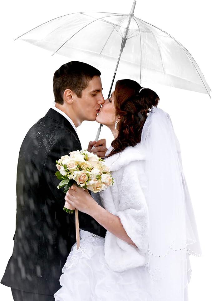 20 Pack Clear Umbrellas Bulk,Windproof Waterproof Stick Wedding Umbrellas with J Hook Handle for Outdoor Events