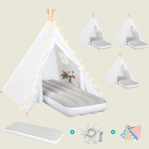 Wilwolfer 4 Pack Kids Teepee Tent - Play Tent with Star Lights, Colorful Flags & Inflatable Airbed  Foldable Toddler Playhouse, Sleepover Party Supplies Gifts