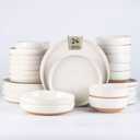 AmorArc Ceramic Dinnerware Sets with Pasta Bowls for 6, Handpainted Plates and Bowls Set with Rustic Terracotta Underside, Scratch Resistant Dishes Set, Dishwasher & Microwave Safe, 24 Pcs