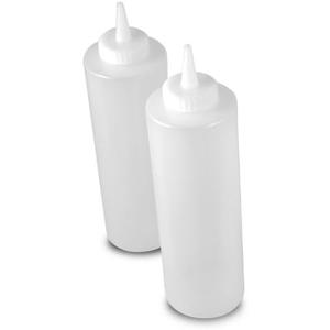SET OF 2 -- 24 Oz. (Ounce) Large Clear Squeeze Bottle, Condiment Squeeze Bottle, Open-Tip, Screw-On Spout, Polyethylene Durable Plastic, Diner Style