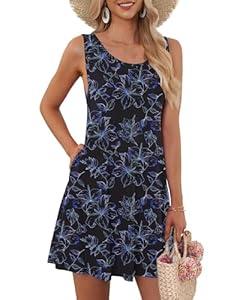 AUSELILY Women's Summer Dress Sleeveless Floral Mini Dresses with Pockets Bohemian Dress 2025 New (Large, 02-pink Flower)