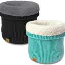 Unisex Kids Fleece-Lined Ribbed Thermal Knit Neck Warmer Gaiter | Dual Layer Winter Scarf Face Cover for Skiing Hiking (Black/Lake Blue)