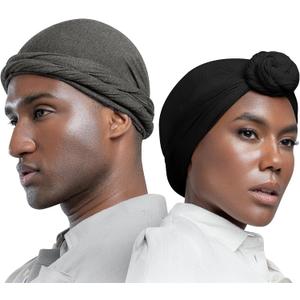 Silk Satin Lined Halo Turban Head Wrap Pre-Tied Skull Cap for Men and Women Sleeping Bonnet Hair Cover Chemo Hair Loss Hat, Size: X-Large