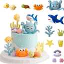12PCS Ocean Underwater World Cake Decorations,Ocean Animals Cute Octopus, Shark & Crab Figurines for Birthday Cake Toppers (BLUE)