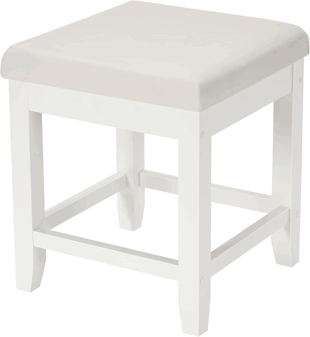 BEWISHOME Vanity Stool, Bedroom Vanity Chair with Upholstered Seat, Desk Stool, Soft Cushioned Piano Stool, Square 18 Height Makeup Bench, Piano Bench Vanity Bench Capacity 300lb White FSD06W
