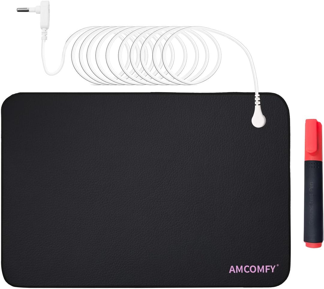 Grounding Mat for Sleep, Pain Relief and Anxiety Reduction, Earth Connection Therapy, Connects to The Earth Indoors, Includes 15ft Cord (Black, 24"x16")