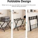 Smuxee Fully Assembled Black Luggage Rack, Foldable Iron Suitcase Stand with 5 Nylon Straps, Luggage Holder with Shelf for Guest Room Bedroom Hotel