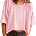 Tankaneo Womens Oversized T-Shirts Cropped Summer Casual Short Sleeve Loose Fit Tee Tops (Medium, Pink)
