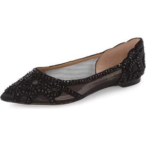 XYD Women Elegant Pointed Toe Rhinestone Flats Mesh Slip-on Crystals Wedding Bride Ballet Shoes, 12