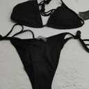 Women's Two Piece Bikini Swimsuit Sexy Ribbed Triangle Top Bathing Suits String Cheeky Bikini Sets (Black)