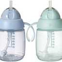 Tommee Tippee Starter Straw Cup, Easy Transition Toddler Cup For 6 Months+, 10oz, with Silicone Weighted Straw and Easy-Hold Handles, Pack of 2, Blue and Green