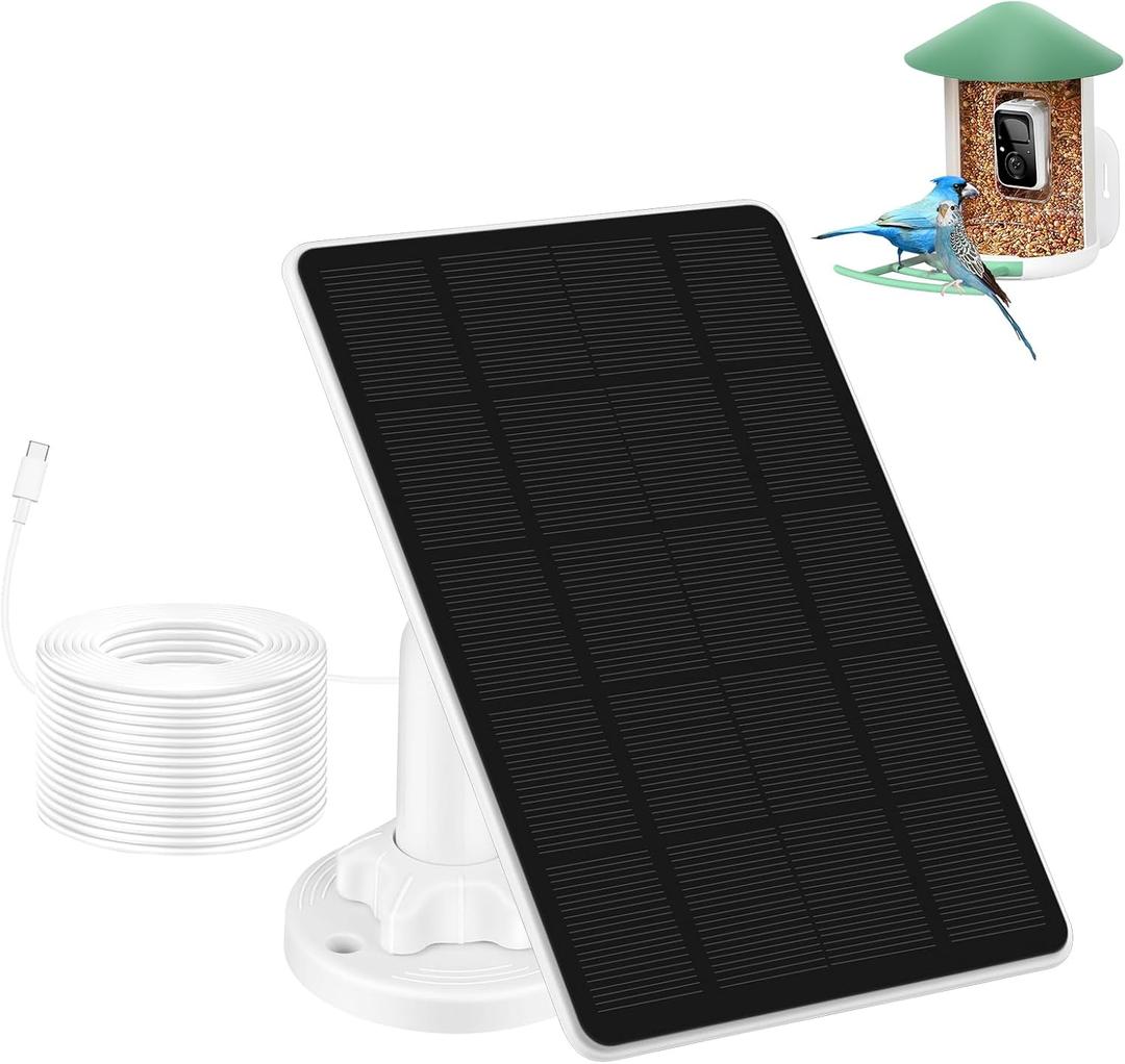 Solar Panel for Bird Feeder Camera, 3W Solar Charger Power Compatible with Your Bird Feeder Camera, Type-C Plug, White