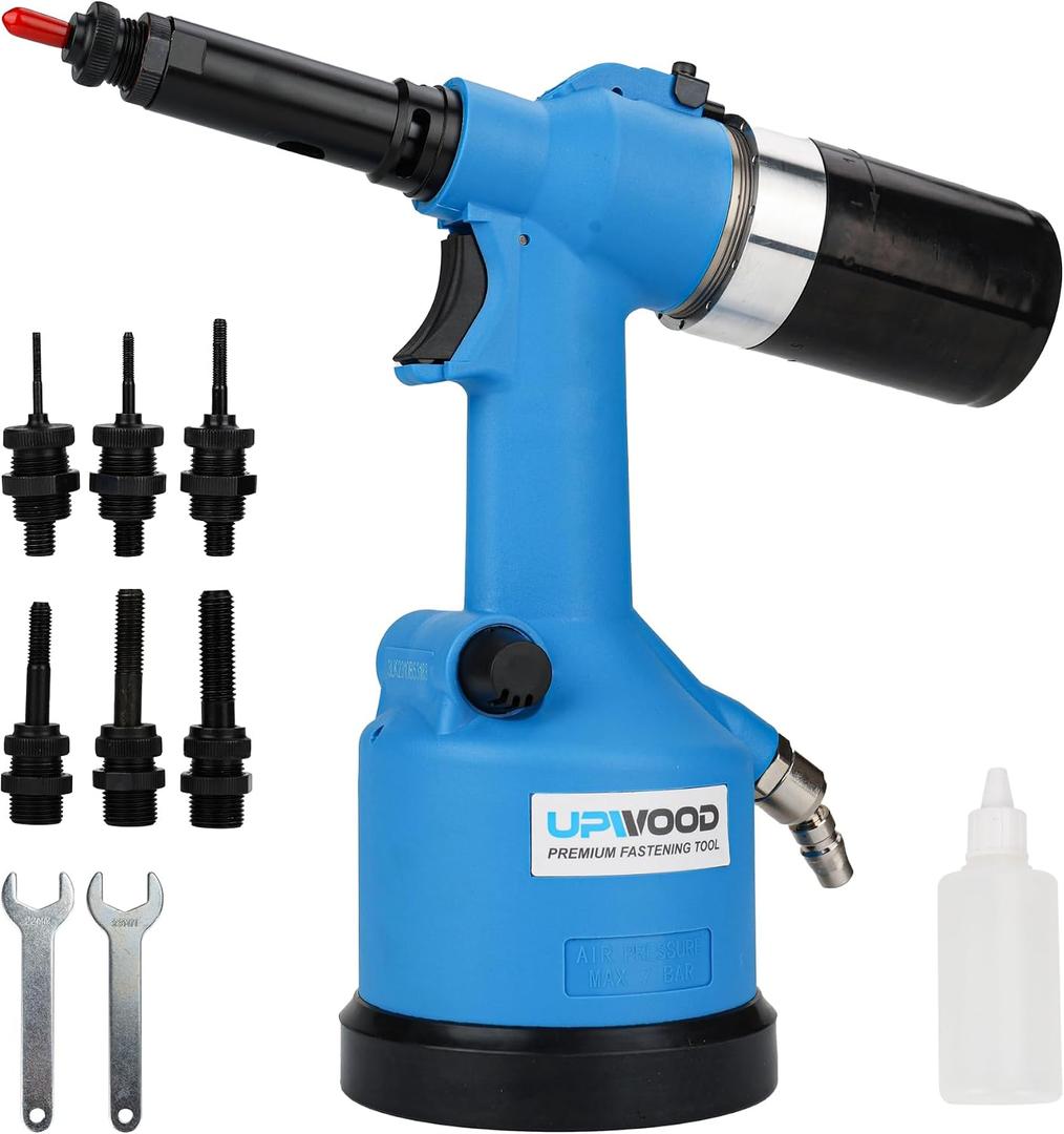 Heavy duty Air Hydraulic Rivet Nut Tool, Pneumatic Riveter Automatic Rivet Nut Gun Tool Setting Kit Come with 7 Size Metric Nose-Piece Assembly (M3 to M12)