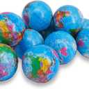 24 Pack Squeezable World Stress Balls for Kids Mini Earth Ball - Pressure Relieving Health Balls Globe Pattern Balls, School, Classroom, Party Favors, (2.5-inch Globe, Blue)