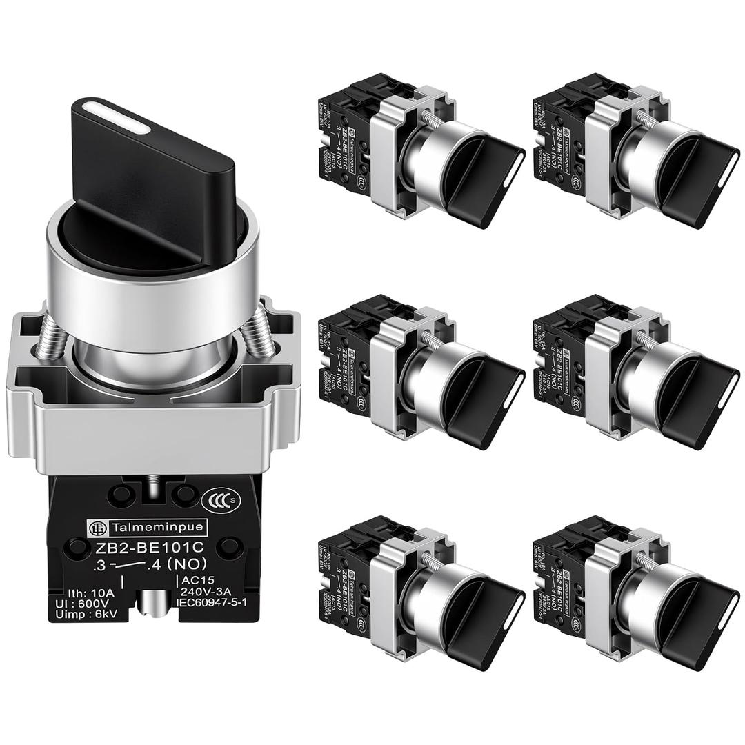 Xuhal 8 Pack 22mm Spst Rotary Selector Switch, 2 Position Self-Locking On/Off Panel Mount Knob, Ith 10a, Ui 600v, Ac-15 3a 240vac for Industrial Control Panels & Machinery Equipment
