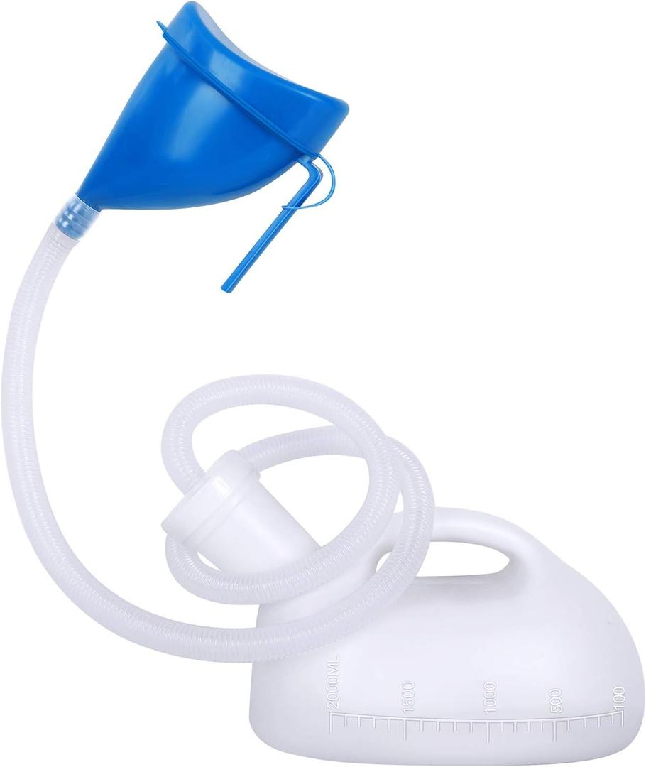 Unisex Potty with Lid and Funnel, Portable Pee Bottle for Men and Women, 2000ml Large Capacity Male Female Reusable Urinals, Emergency Urine Collection for Hospital Home Camping Car Travel