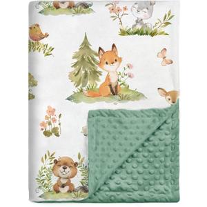 BORITAR Baby Blanket for Boys Girls Super Soft Double Layer Minky with Dotted Backing, Lovely Woodland Animal Design Blanket for Toddler Newborn 30 x 40 Inch(75x100cm)