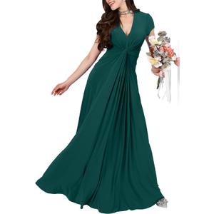 KOH KOH Womens 2025 Long Flowy Cap Sleeve Empire Waist Cocktail Maxi Dress Gown (Small, Emerald Green)