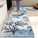 Coastal Beach Kitchen Floor Mat Rugs Nautical Decorative Coral Sea Turtle Kitchen Rugs Anti Fatigue Mats Non-Slip Comfort Standing Cushioned for Kitchen 17.3" 28" + 17.3" x 47" Set 2 Pcs Navy Blue