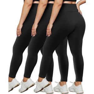 HLTPRO 3 Pack Plus Size Leggings for Women(2X-Large)- High Waist Stretchy Soft Pants for Workout Running Yoga (Black/ Black/ Black)
