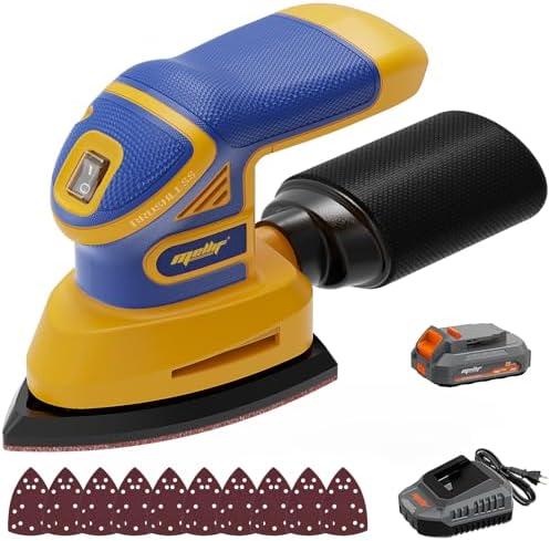 Mayoki Cordless Detail Sander Compatible with Dewalt 20v Max Battery, 1.9Amp, Dust Collector, Brushless 12,000 OPM Speed, Compact Soft Palm Grip, 10pcs Sanding Pads, 2.0Ah Charger & Battery Kit