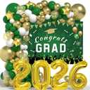 Graduation Decorations Class Of 2026: Green and Gold 2026 Graduation Decorations Balloon Arch Kit Congrats Grad Backdrop 136PCS Party Supplies for High School & College Celebrations