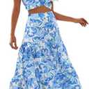 DRESSTELLS Women's 2 Piece Skirt Set, Floral Skirt Set Outfits Suit, Top & Long Skirts, Casual Boho Summer Dress 2025,  Size S