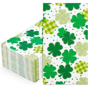 St. Patrick's Day Paper Napkins Green Shamrock Disposable Guest Napkins Plaid Dot Hand Towels for Irish Party Spring Holiday Kitchen Bathroom Dinner Table Decor Supplies, 50 Pcs