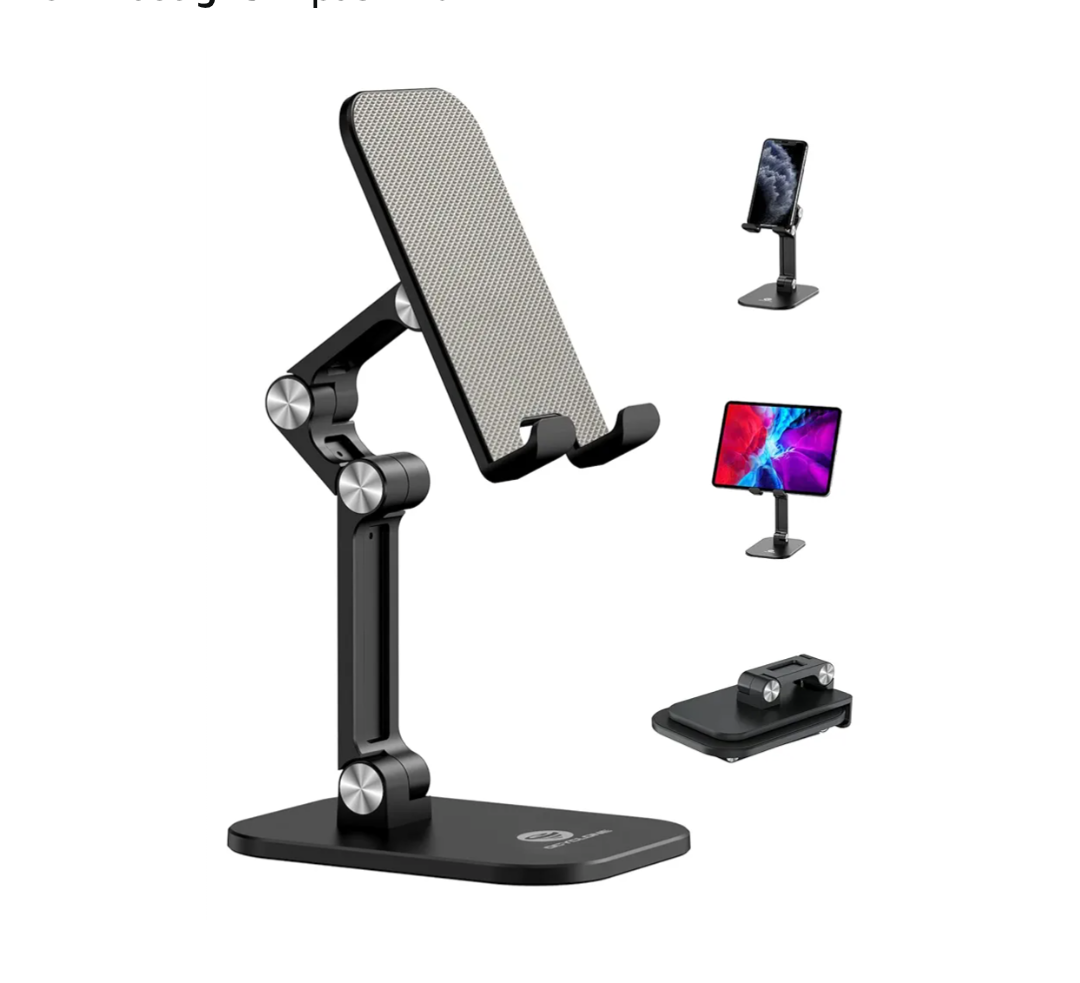 OCYCLONE Phone Stand, Adjustable Height and Angle Foldable Cell Phone Stand Holder for Desk, Taller iPhone Stand Compatible with 4.7"-13" Smartphones iPad Tablet, Black