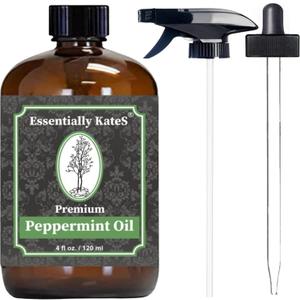 Peppermint Essential Oil 4 oz. with Huge Glass Bottle, Glass Dropper, and Sprayer. Detailed User's Guide E-Book. Skin Care, Garden Care, and Hair Care, Best By: Aug. 1, 2028