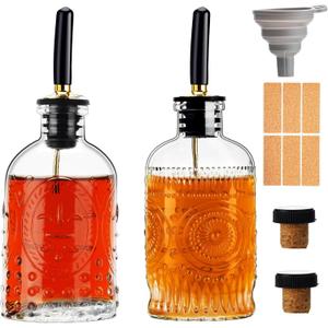 Glass Coffee Syrup Dispenser Bottles Set 2 Pack 7 OZ, Simple Syrup Bottles with Metal Pour Spout, Syrup Dispenser for Coffee Bar Accessories for Maple Honey Syrup Oil and Sauces