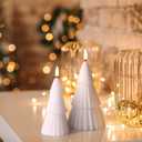 White Christmas Tree Flameless Candles with Remote, Real Wax Flickering Xmas LED Decorative Candles Set of 2