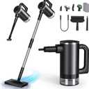 11-in-1 Steam Mop - Detachable Handheld Steam Cleaner with 380mL Tank, 260 Floor Steamer for Hardwood, Tile, Grout, Windows, Bath & Kitchen - 3-Level Steam Control, Multi-Purpose Floor Steam Cleaner (Black)