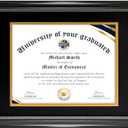 HOUSE DAY Diploma Frame 8.5 x 11 with Black over Gold Mat or Display 11x14 Diploma Frame 11x14 without Mat, High Definition Glass Certificate Frames 8.5 x 11 Degree 11 x 14 Diploma Frames, Black with Gold Beads, 1 Pack