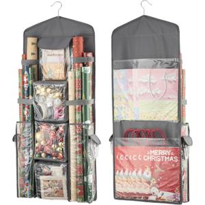 Wrapping Paper Storage, Gift Wrap Organizer Holder Double-Sided Hanging Gift Bag Storage Organizer (Grey)