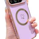 SUYACS Magnetic for Google Pixel 9 Pro XL Phone Case Compatible with Magsafe Case Cute Heart Luxury Electroplated Plating Edge Shockproof Protective Cover Wireless Charge Drop Bumper