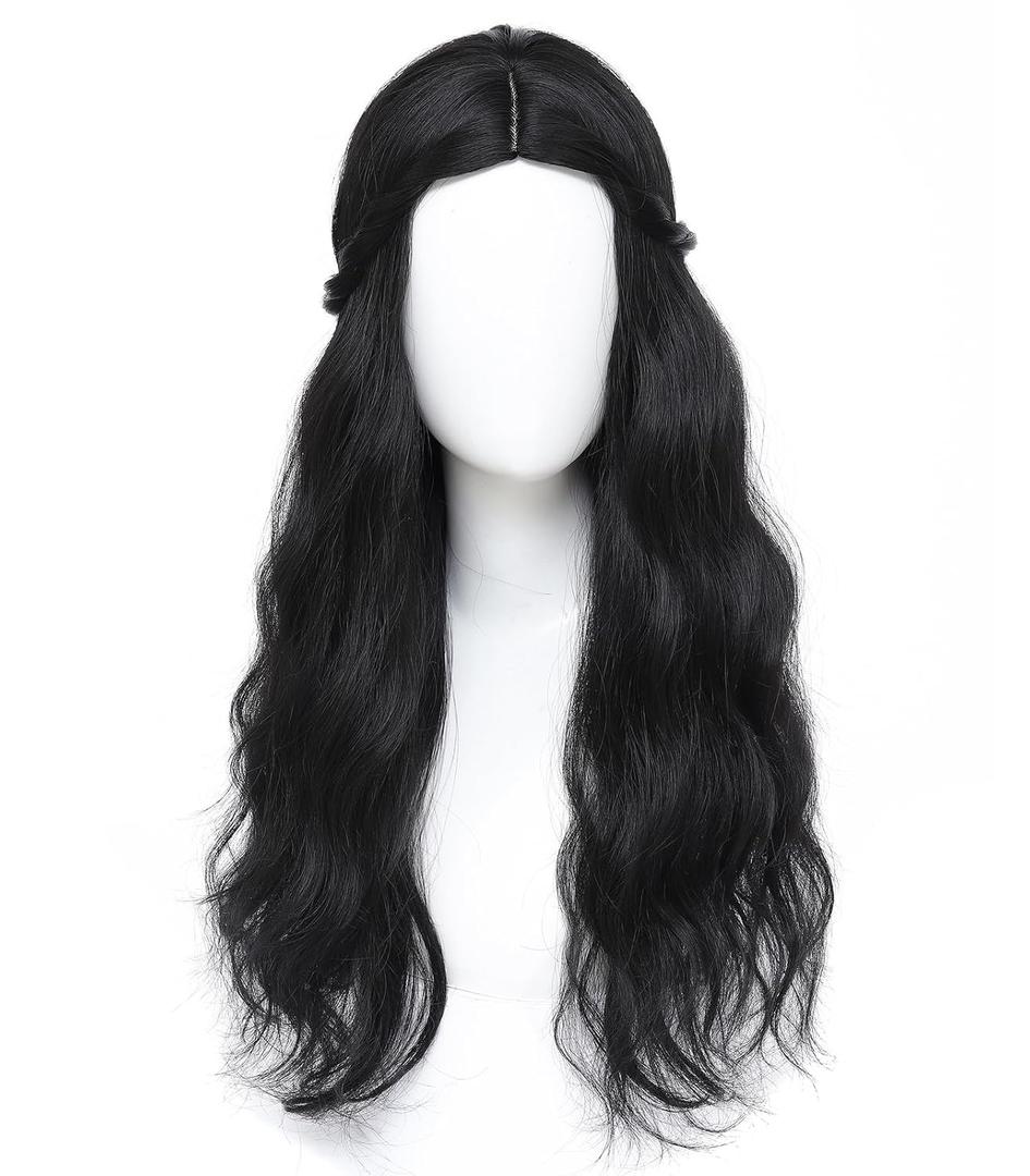 Adequate Long Wavy Wigs for Women Blonde Hippie Princess Wig, Suitable for Daily Cosplay, Halloween and Masquerade Parties (Black)