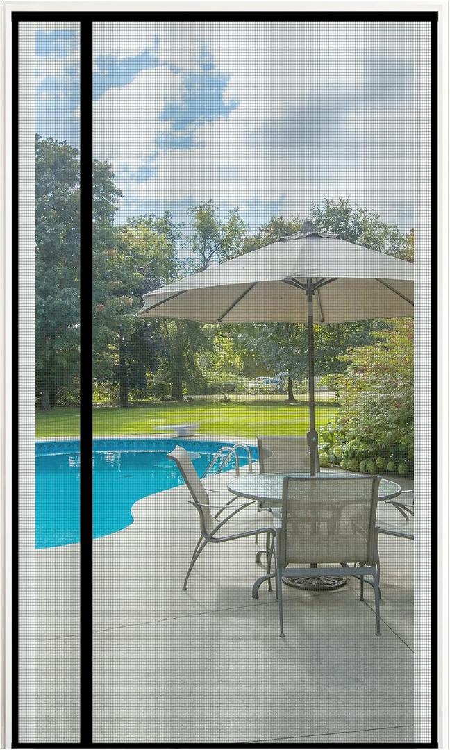 Side Opening Screen Door Mesh, Fit Door Size 40 x 96 Reversible Left Right Magnetic Screen Door with Strong Magnets, Self Closing Door Screen Magnetic Closure for Pet Kid Keep Bugs Out Gray