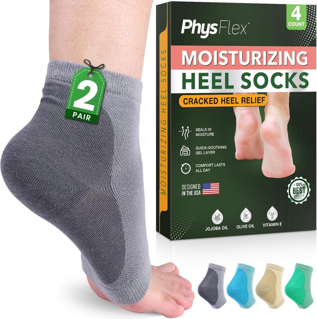 Moisturizing Socks for Dry Cracked Heel Treatment, 4-Pack Gel Heel Socks, Foot Care Spa & Pedicure Socks  Gifts for Women - Silicone Socks for Cracked Feet Repair & Overnight Hydration (Gray)
