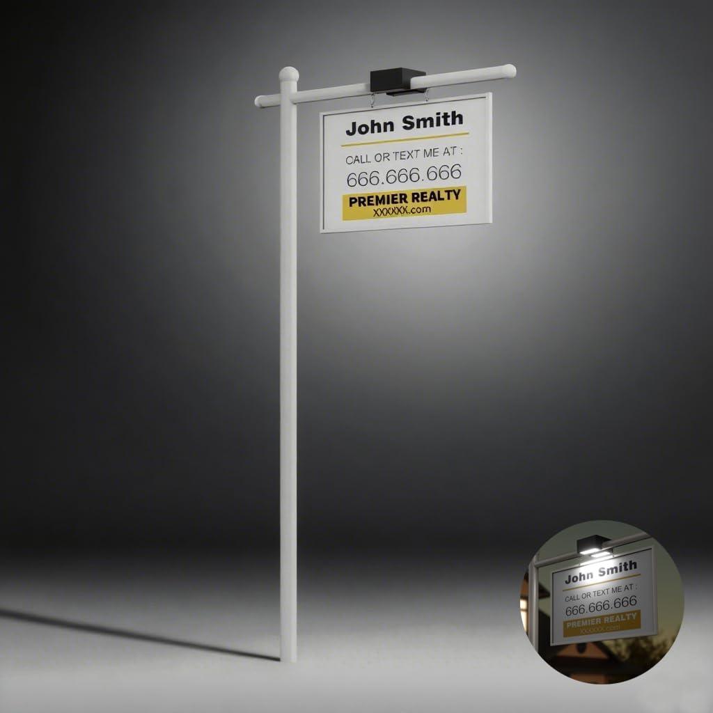 Real Estate Sign Posts with Solar Dual-Sided Light, 72'' Heavy Duty Realtor Sign Post, Fully Metallic Real Estate Sign Holder, For Sale Yard. (Sign Not Included) (White)