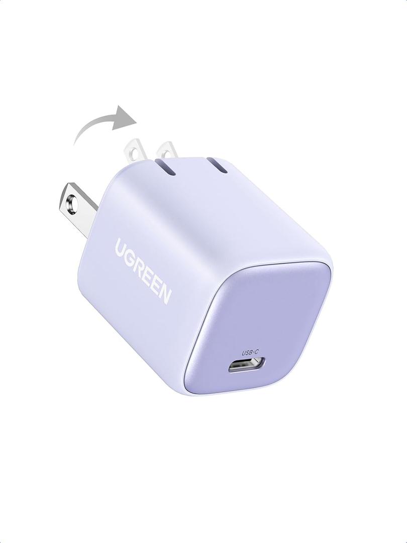 UGREEN 30W USB C Charger, Nexode Foldable GaN PPS Compact Fast Wall Charger Block, USB-C Power Adapter for iPhone 16/15/14, Galaxy S25/S24/S23, Pixel 9/8/7, MacBook Air, iPad(Purple)