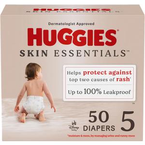 Huggies Size 5 Diapers, Skin Essentials Baby Diapers, Size 5 (27+ lbs), 50 Count