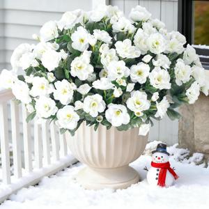 Artificial Fake Flowers Plants for Outdoor Outside Winter Chrsitmas Decoration, Faux Silk White Camellia UV Resistant Realistic for Front Door Porch Planter Pot Patio Balcony, 3 Large Bundles