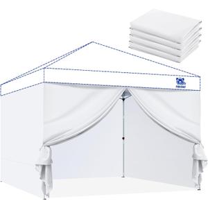 Fanpat Instant Canopy Tent Sidewalls for 10x10 Pop Up Canopy 210D Waterproof,4 Piece Sidewalls, with Doors,White(4PCS Sidewalls Only, Canopy Tent NOT Included)