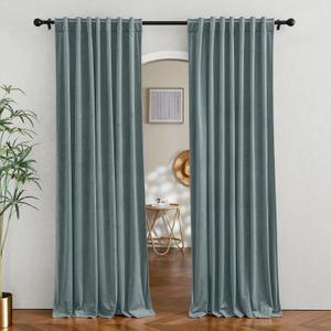 RYB HOME Velvet Curtains 90 inches Length, Back Tab & Rod Pocket Soft Fabric Curtains & Drapes for Bedroom Room Divider, Stone Blue, W 62 x L 90, 2 Panels Set